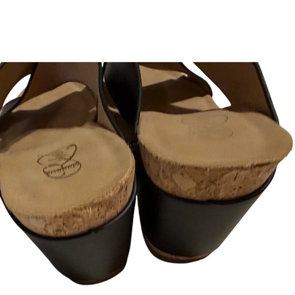 Modern Rebels Rain Black Faux Leather Cork Wedge Platform Studded Sandals 7